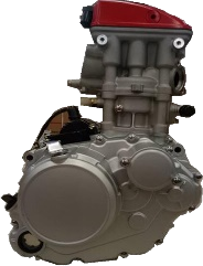 Silver SWM125 motorcycle engine with a red cylinder head